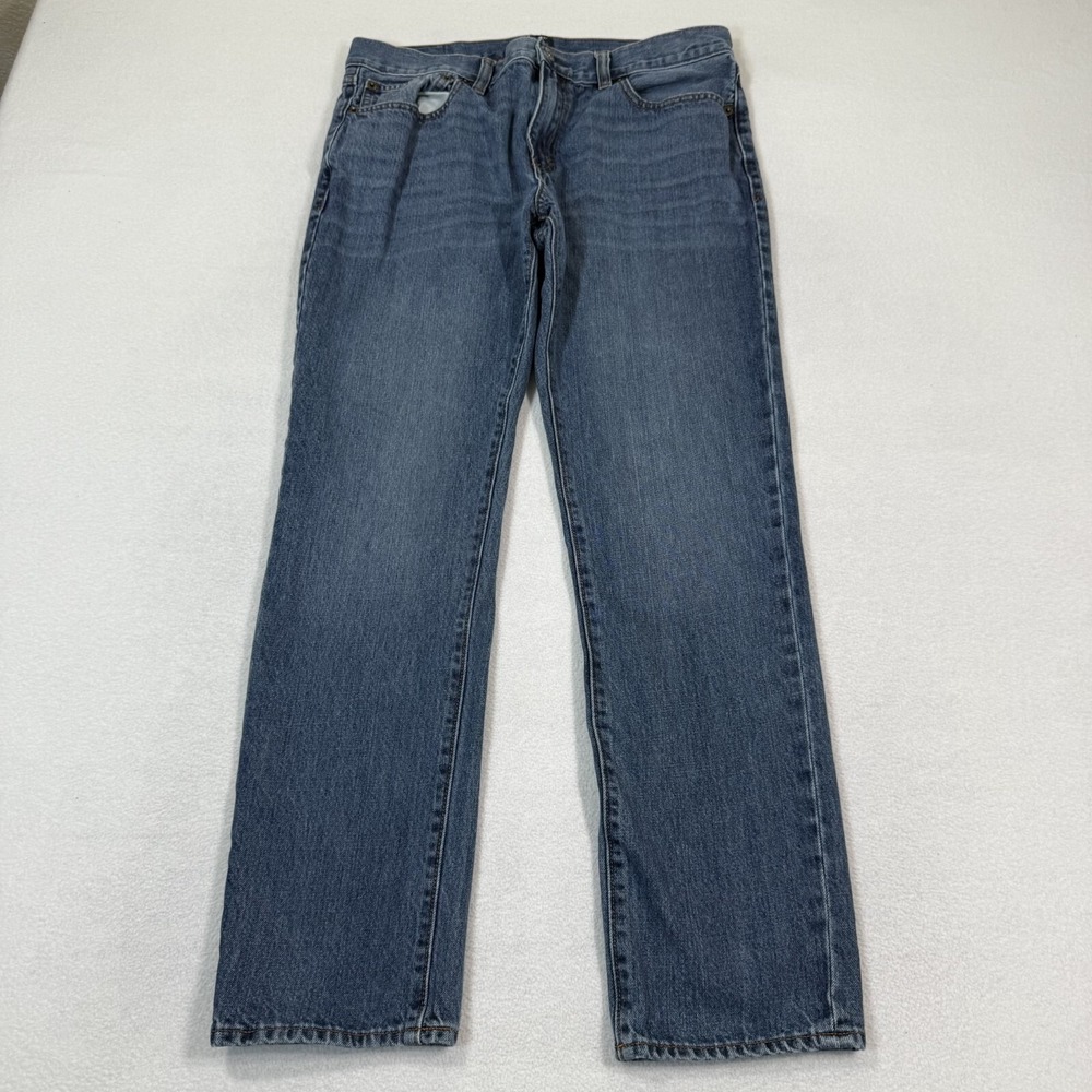 J Crew Jeans men's 33x30‎ Blue Denim The Driggs Straight Fits Whisker Faded